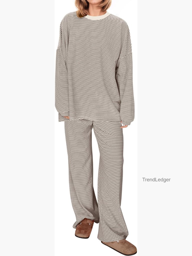 Cozy Oversized 2 Piece Lounge Set Cotton Pajama Set Wide Leg Pants